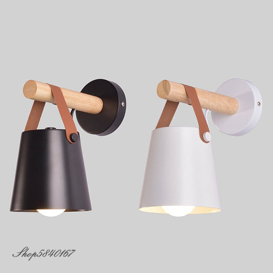 Nordic Belt Wooden Wall Lamp Industrial Sconce Wall Light Fixture Vintage Wall Lights Stairs Indoor Home Lights Loft Bed Lamps