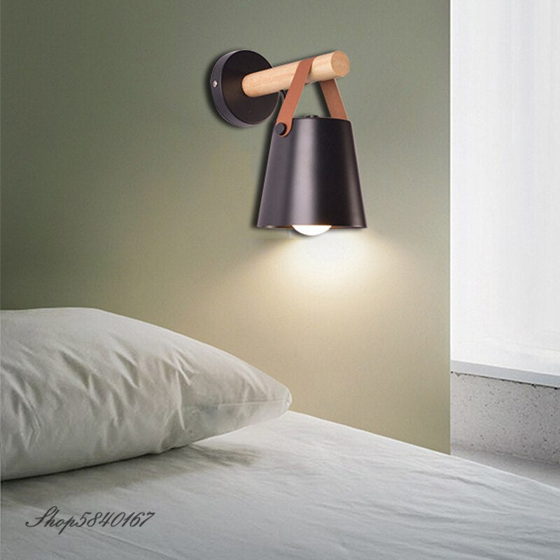 Nordic Belt Wooden Wall Lamp Industrial Sconce Wall Light Fixture Vintage Wall Lights Stairs Indoor Home Lights Loft Bed Lamps