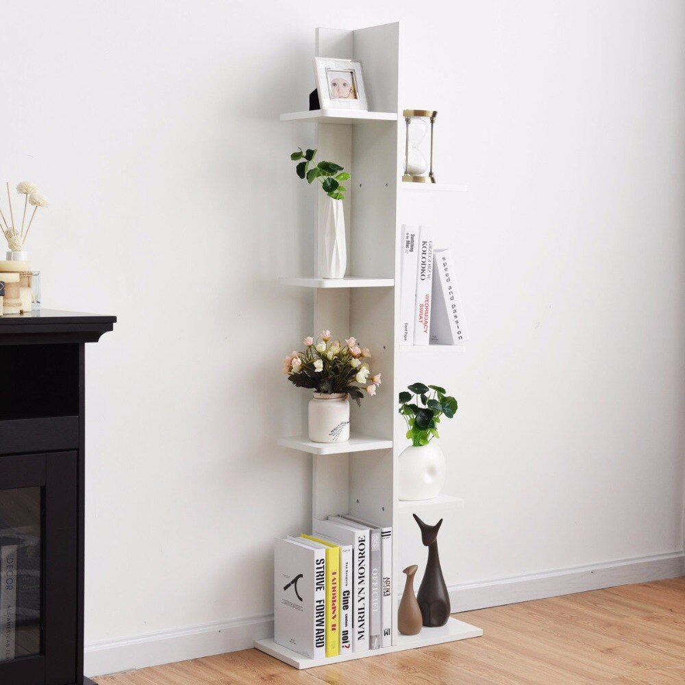 Giantex Open Concept Bookcase Plant Display Shelf Rack Storage Holder Wooden White Living Room Furniture HW57374WH